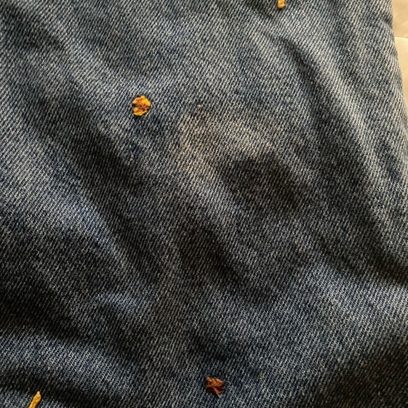 L.L. Bean High Rise Blue Jeans with Yellow Embroidery, flannel lined - Picture 3 of 4